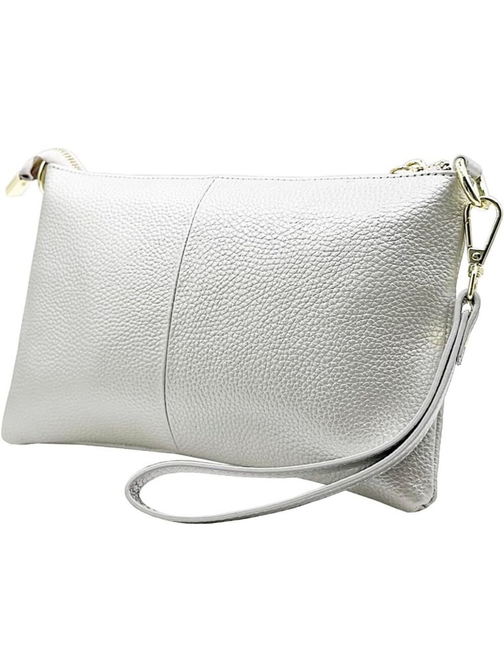 Women's Lichee Silver Leather Clutch Purse Wristlet Wallet Small Crossbody Bag
